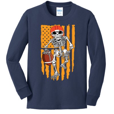 American Football Skeleton Halloween Boy Football Fan Kids Long Sleeve Shirt