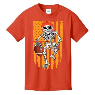 American Football Skeleton Halloween Boy Football Fan Kids T-Shirt