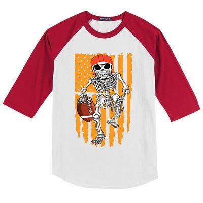 American Football Skeleton Halloween Boy Football Fan Kids Colorblock Raglan Jersey