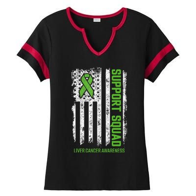 american flag Support Squad Liver Cancer Awareness Ladies Halftime Notch Neck Tee