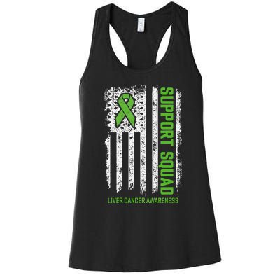 american flag Support Squad Liver Cancer Awareness Women's Racerback Tank