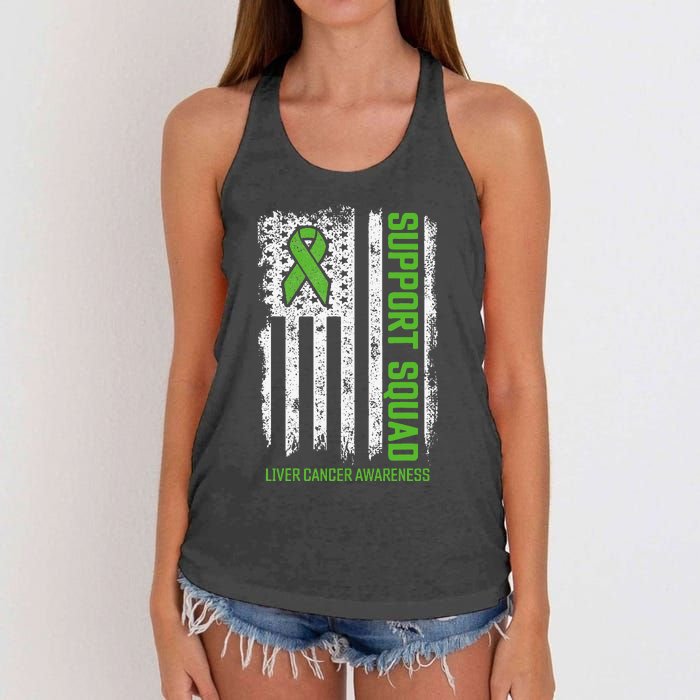 american flag Support Squad Liver Cancer Awareness Women's Knotted Racerback Tank