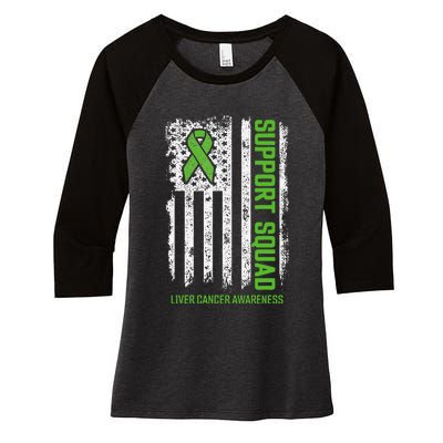 american flag Support Squad Liver Cancer Awareness Women's Tri-Blend 3/4-Sleeve Raglan Shirt