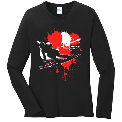 Austria Flag Skier Austrian Alpine Skiing Ladies Long Sleeve Shirt