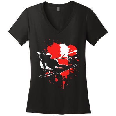 Austria Flag Skier Austrian Alpine Skiing Women's V-Neck T-Shirt