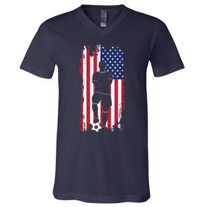 American Flag Soccer Apparel - Soccer V-Neck T-Shirt