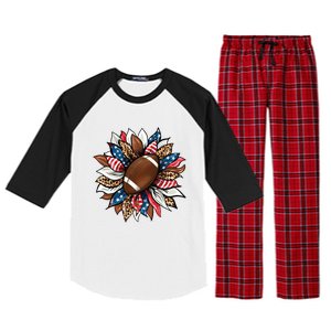 American Football Sunflower Great Gift American Flag Sunflower Gift Raglan Sleeve Pajama Set