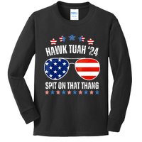 American Flag Sunglasses Hawk Tuah 24 Spit On That Thang Kids Long Sleeve Shirt