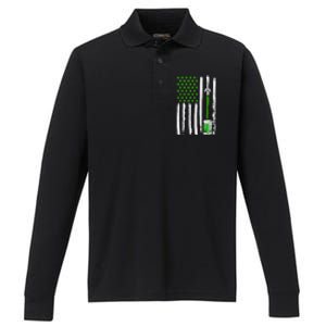 American Flag St Patrick's Day Shamrock Ing Beer Irish Funny Gift Performance Long Sleeve Polo