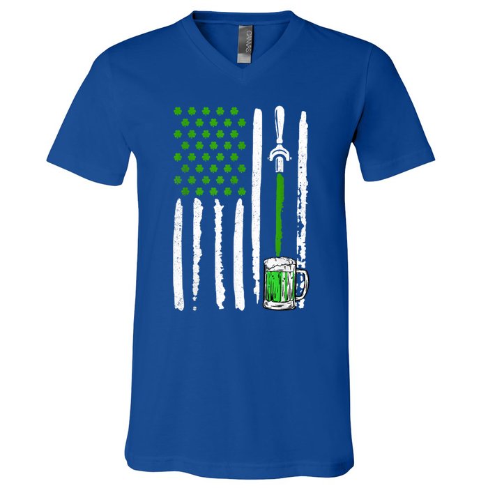 American Flag St Patrick's Day Shamrock Ing Beer Irish Funny Gift V-Neck T-Shirt