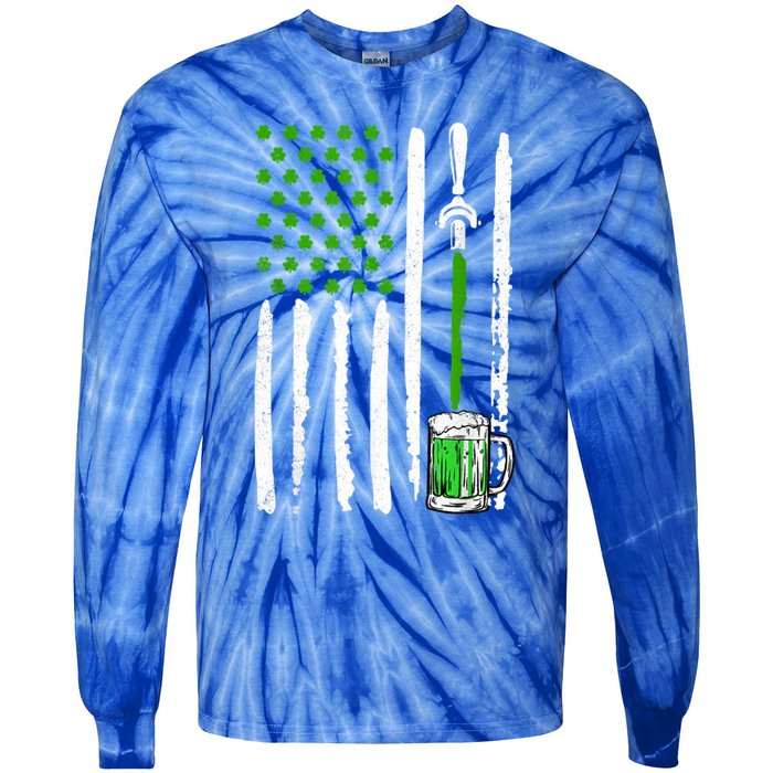 American Flag St Patrick's Day Shamrock Ing Beer Irish Funny Gift Tie-Dye Long Sleeve Shirt