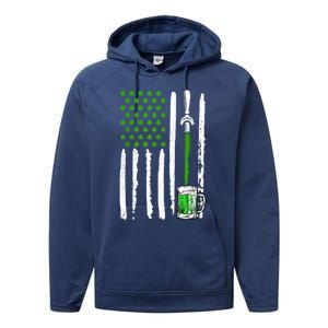 American Flag St Patrick's Day Shamrock Ing Beer Irish Funny Gift Performance Fleece Hoodie