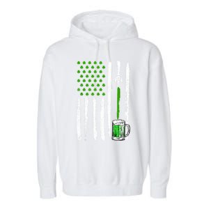 American Flag St Patrick's Day Shamrock Ing Beer Irish Funny Gift Garment-Dyed Fleece Hoodie