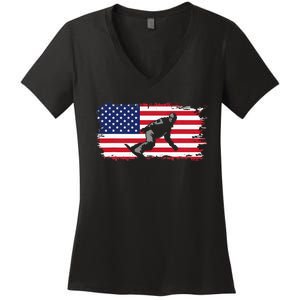 American Flag Snowboard Apparel Snowboarding Snowboard Women's V-Neck T-Shirt