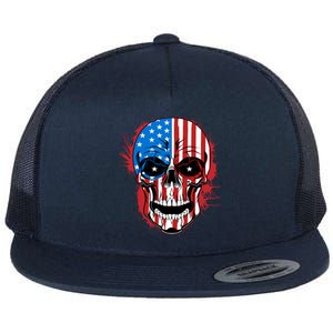 American Flag Skull 4th Of July Skeleton Patriotic Gift Flat Bill Trucker Hat