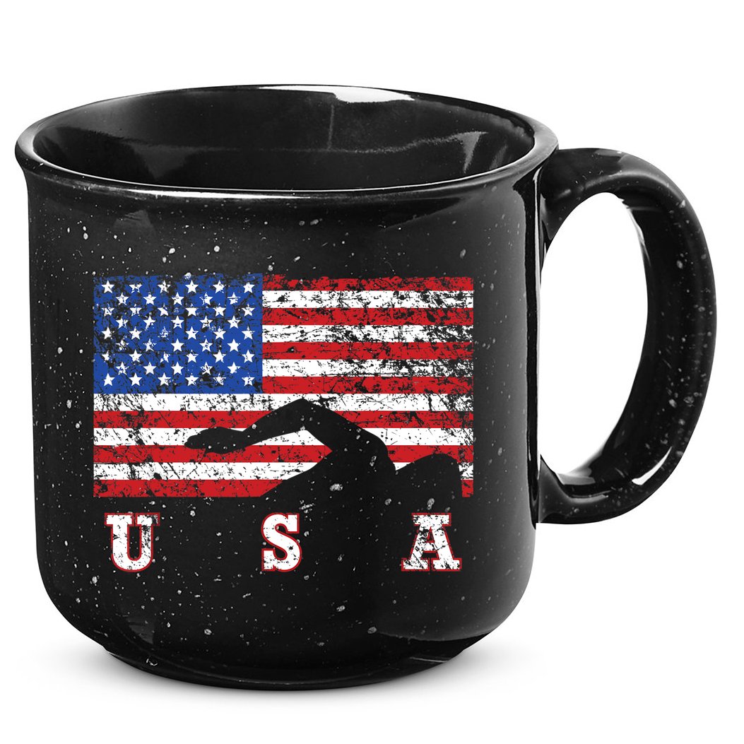 American Flag Swimming USA Gift, Swim Team 15oz Campfire Ceramic Mug
