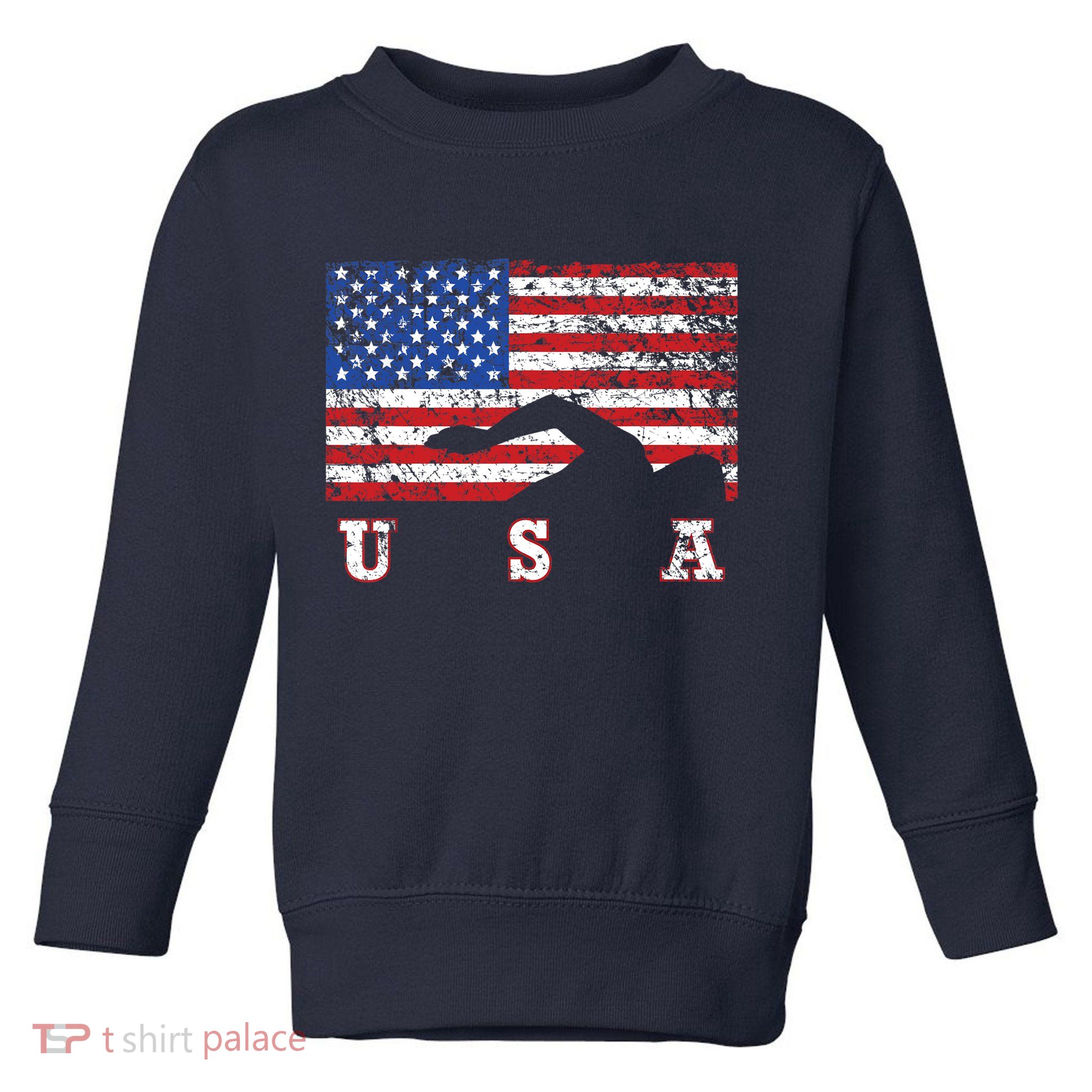American Flag Swimming USA Gift, Swim Team Toddler Sweatshirt