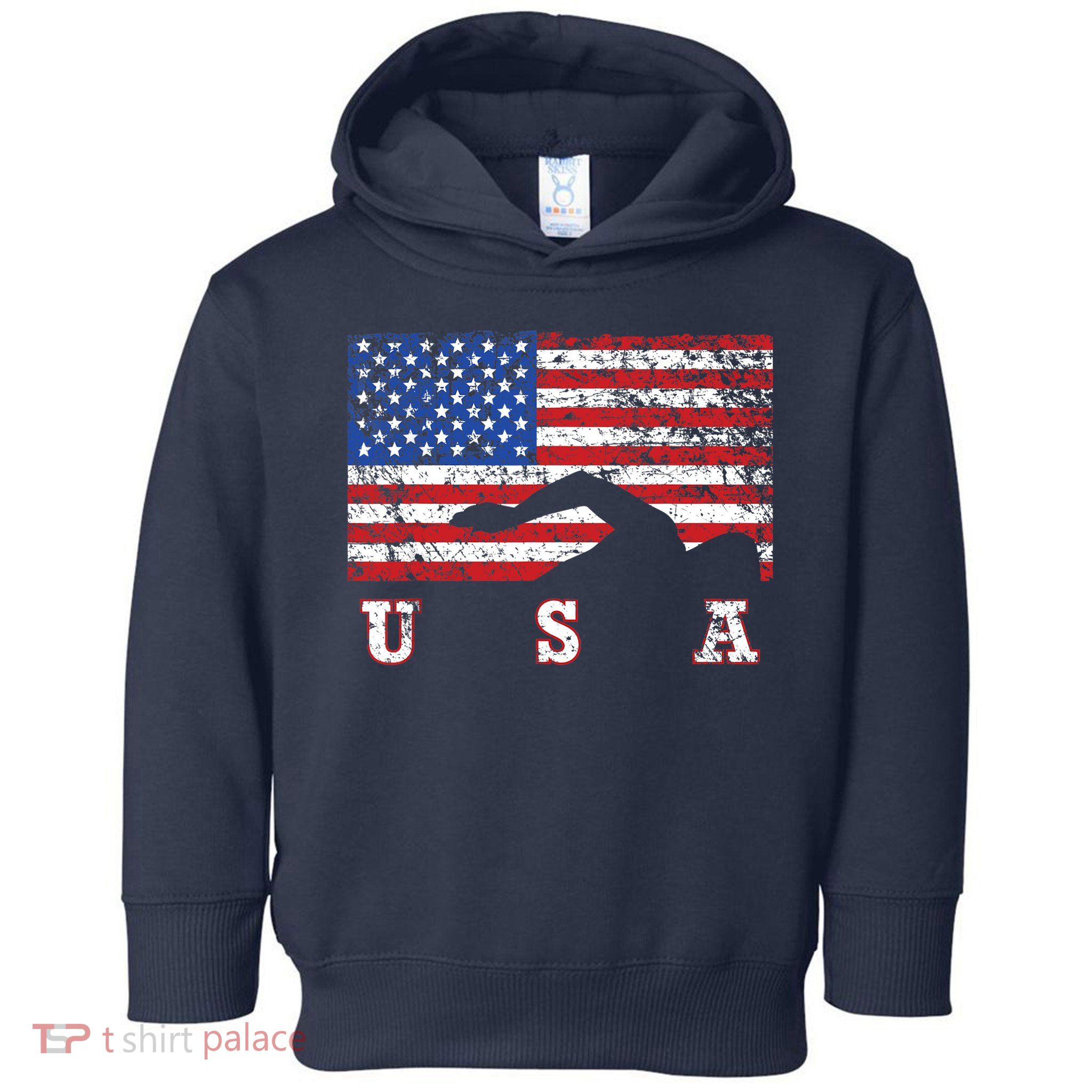 American Flag Swimming USA Gift, Swim Team Toddler Hoodie