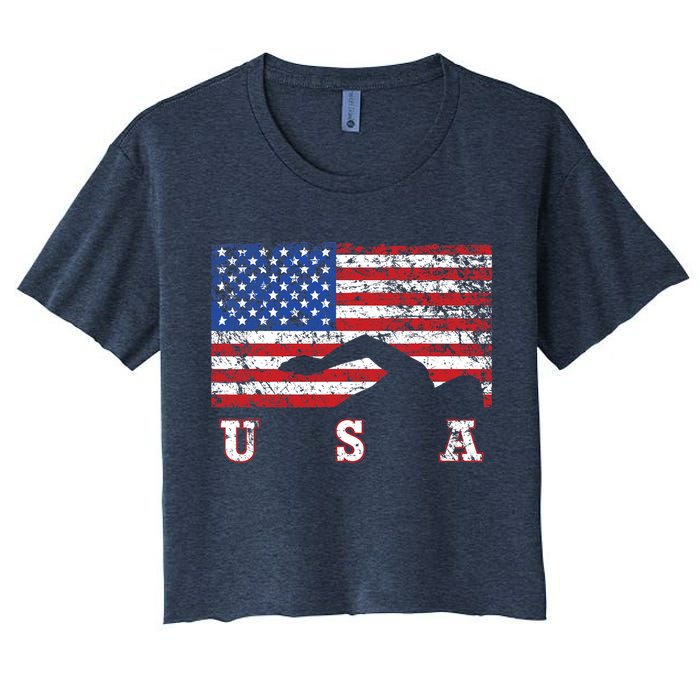 American Flag Swimming USA Gift, Swim Team Women's Crop Top Tee