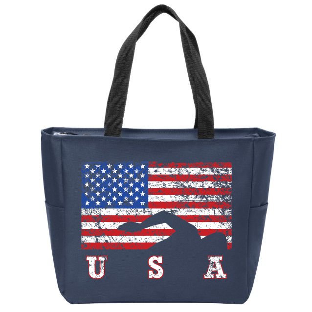 American Flag Swimming USA Gift, Swim Team Zip Tote Bag