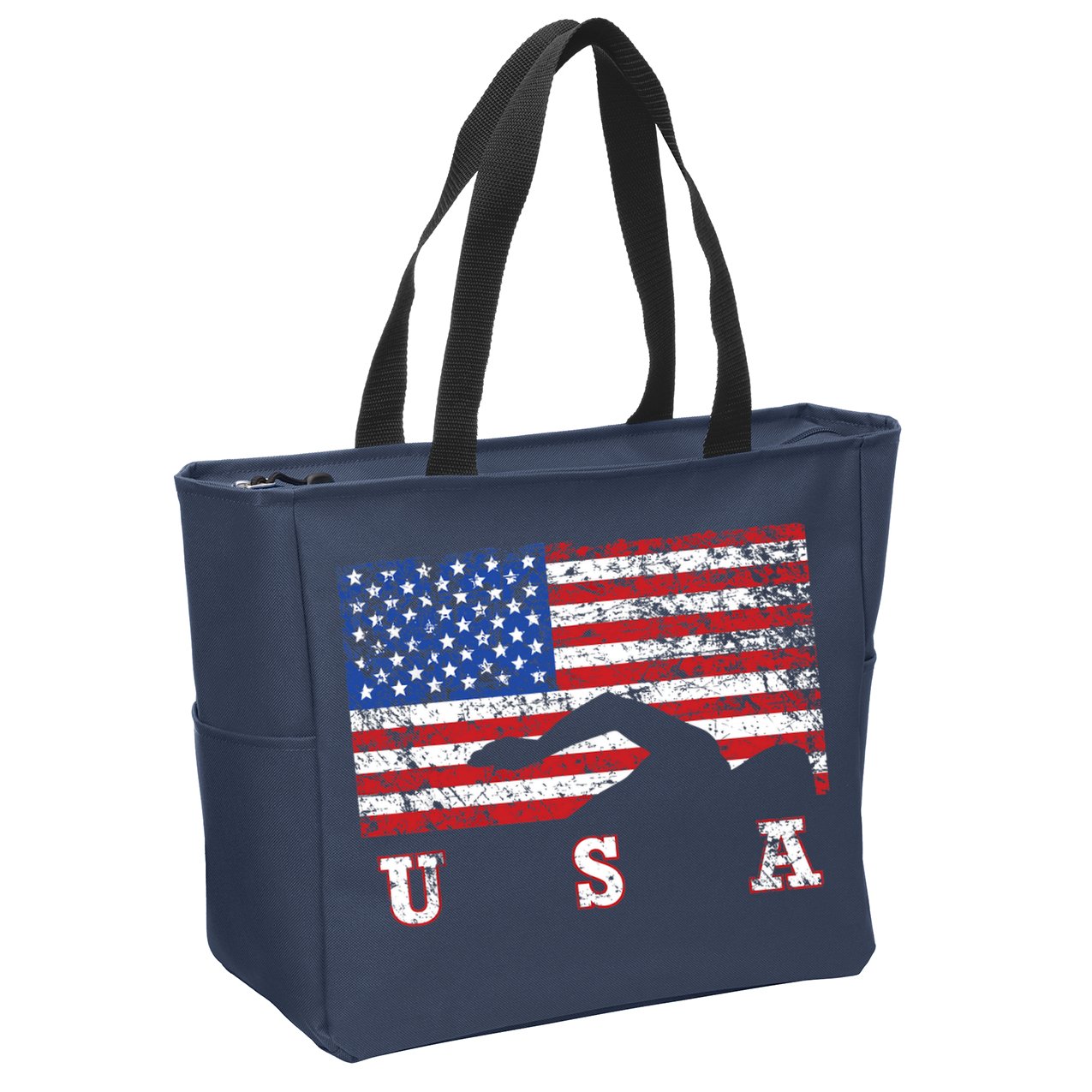 American Flag Swimming USA Gift, Swim Team Zip Tote Bag