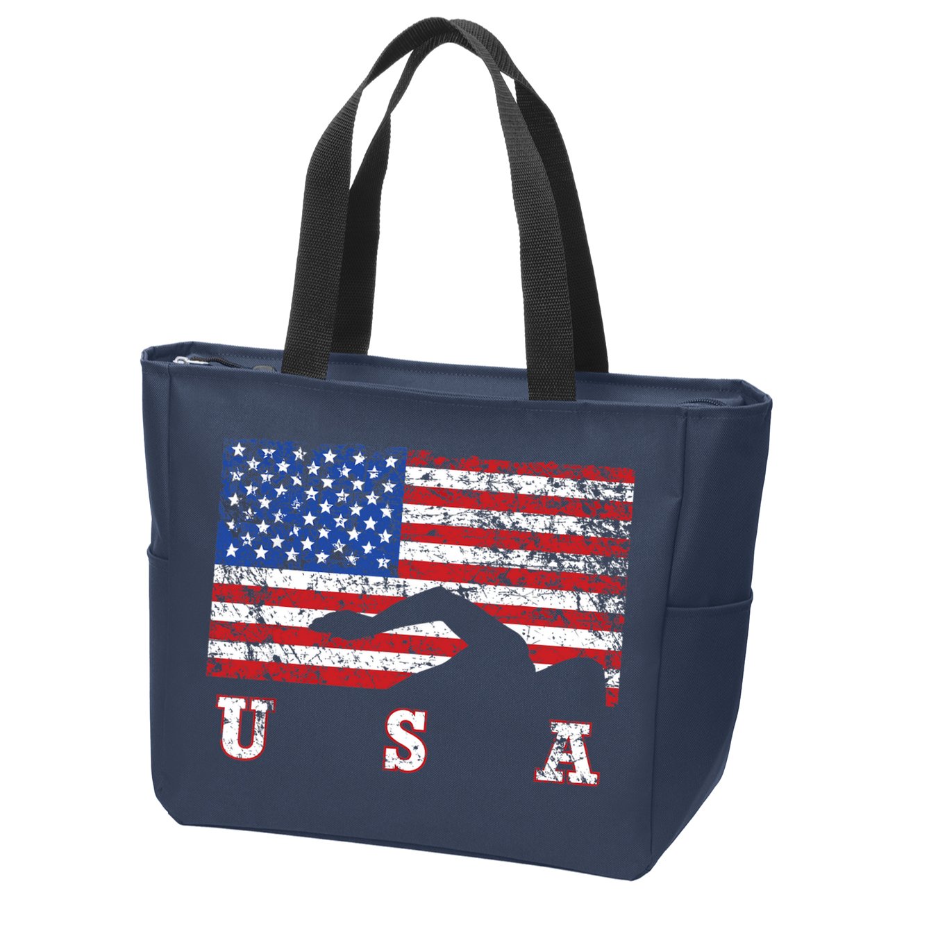 American Flag Swimming USA Gift, Swim Team Zip Tote Bag