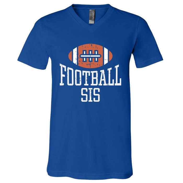 American Football Sis Vintage Gridiron Sports Lover Sister Cool Gift V-Neck T-Shirt