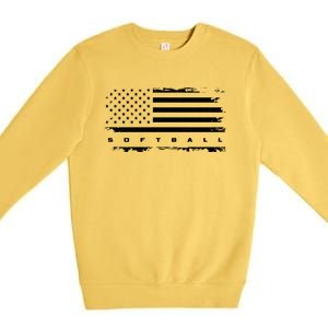 American Flag Softball Gift Softball Funny Gift Premium Crewneck Sweatshirt