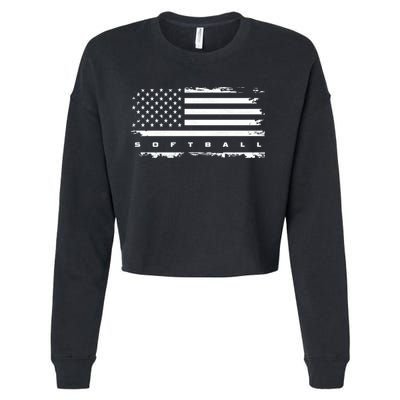 American Flag Softball Gift Softball Funny Gift Cropped Pullover Crew