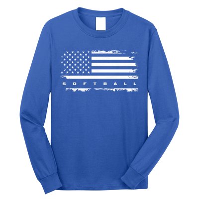 American Flag Softball Gift Softball Funny Gift Long Sleeve Shirt
