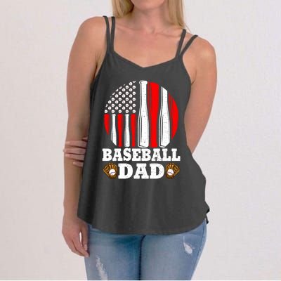 American Flag Softball Baseball Dad Ball Fathers Day Funny Gift Women's Strappy Tank