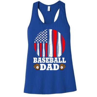 American Flag Softball Baseball Dad Ball Fathers Day Funny Gift Women's Racerback Tank