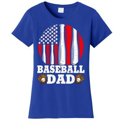 American Flag Softball Baseball Dad Ball Fathers Day Funny Gift Women's T-Shirt