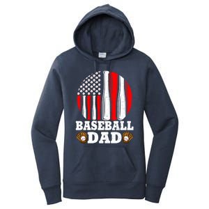 American Flag Softball Baseball Dad Ball Fathers Day Funny Gift Women's Pullover Hoodie