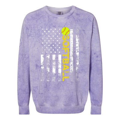 American Flag Softball Team Gift Colorblast Crewneck Sweatshirt