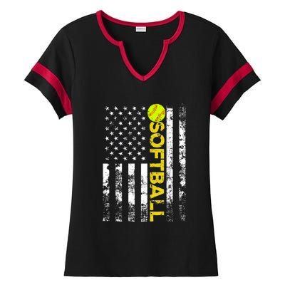 American Flag Softball Team Gift Ladies Halftime Notch Neck Tee