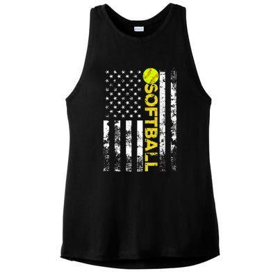 American Flag Softball Team Gift Ladies PosiCharge Tri-Blend Wicking Tank