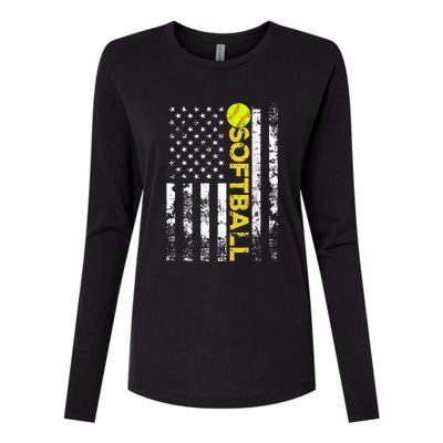 American Flag Softball Team Gift Womens Cotton Relaxed Long Sleeve T-Shirt