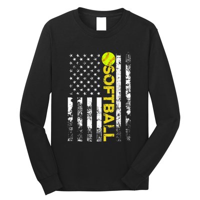 American Flag Softball Team Gift Long Sleeve Shirt