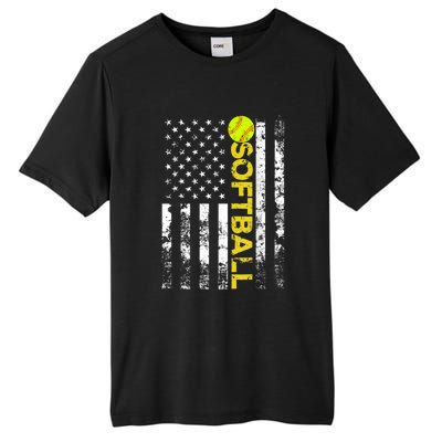 American Flag Softball Team Gift Tall Fusion ChromaSoft Performance T-Shirt