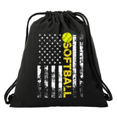 American Flag Softball Team Gift Drawstring Bag