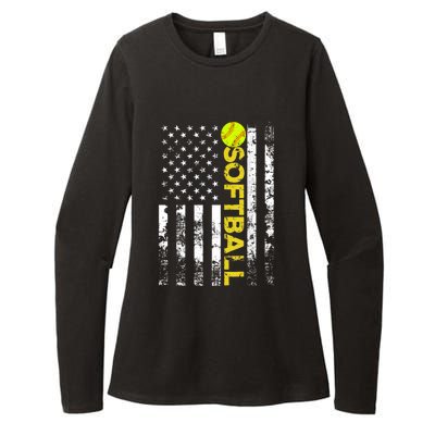 American Flag Softball Team Gift Womens CVC Long Sleeve Shirt