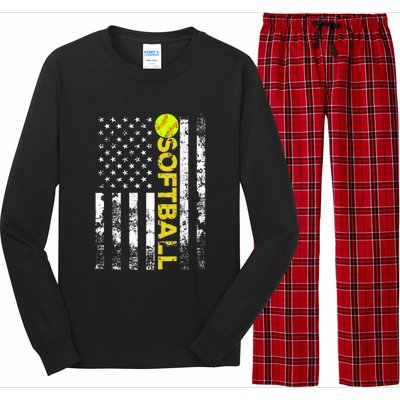 American Flag Softball Team Gift Long Sleeve Pajama Set