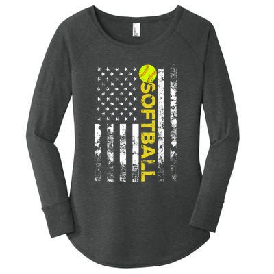 American Flag Softball Team Gift Women's Perfect Tri Tunic Long Sleeve Shirt