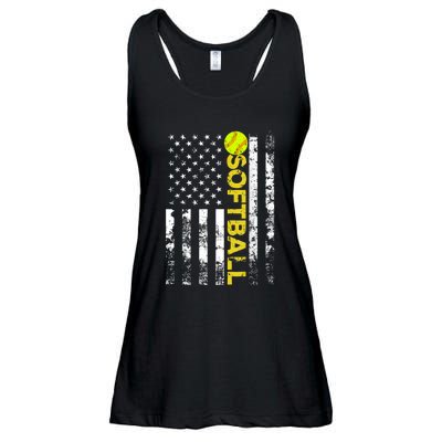 American Flag Softball Team Gift Ladies Essential Flowy Tank