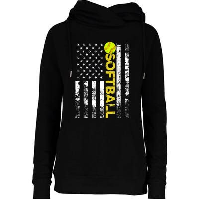 American Flag Softball Team Gift Womens Funnel Neck Pullover Hood