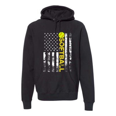 American Flag Softball Team Gift Premium Hoodie