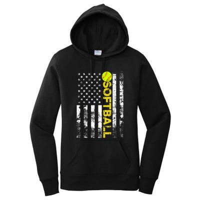 American Flag Softball Team Gift Women's Pullover Hoodie