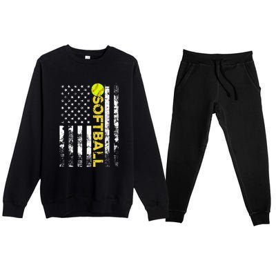 American Flag Softball Team Gift Premium Crewneck Sweatsuit Set