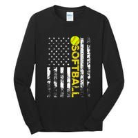 American Flag Softball Team Gift Tall Long Sleeve T-Shirt